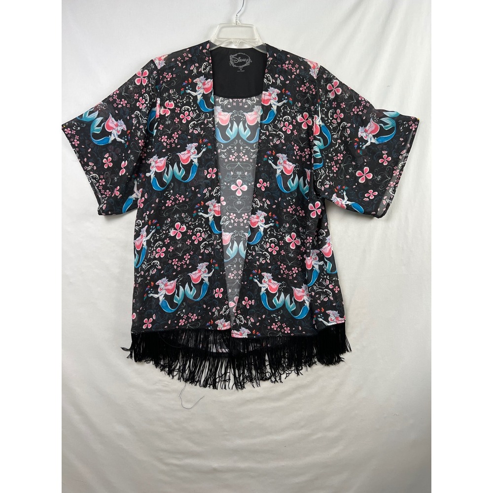 Disney Little Mermaid Ariel Kimono Women Medium Coverup Black Fringe Sheer